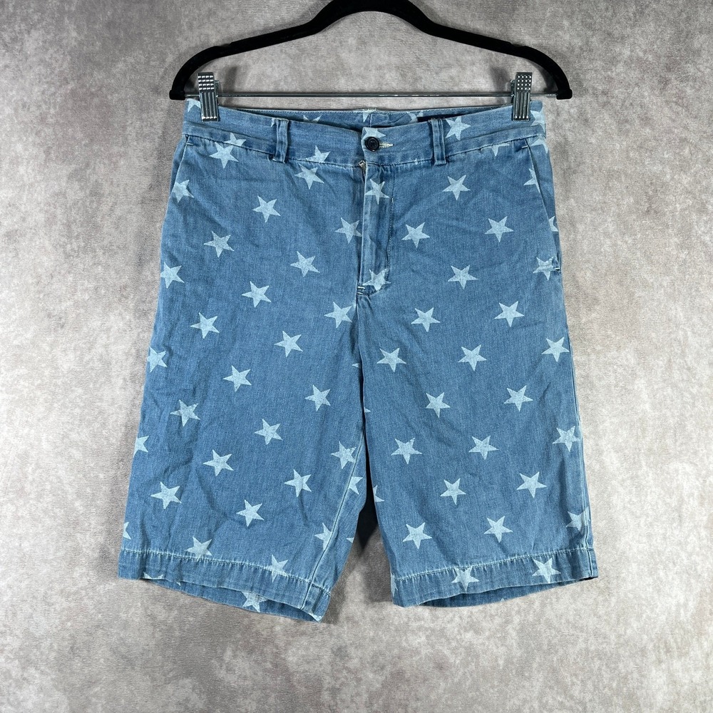 Polo Ralph Lauren Shorts Boys 18 Blue Star Print Chambray Denim Bermuda Chino